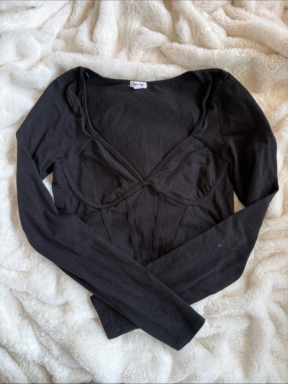 Garage Black Long-Sleeve Bustier Knit Top